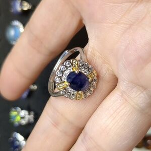 126 Natural blue sapphire ring, sterling silver, size adjustable